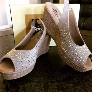 Spring Step Nude Wedges with Bling
